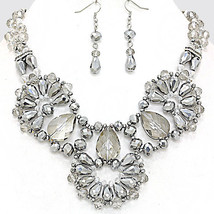 Black Diamond Crystal Hematite Silver Rhodium Bib Collar Pendant  Necklace Earri - £23.88 GBP