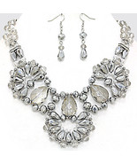 Black Diamond Crystal Hematite Silver Rhodium Bib Collar Pendant  Neckla... - £23.96 GBP