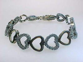 Hearts Tennis Bracelet Vintage Sterling Silver And Cubic Zirconia   7 1/2 Inches - £47.96 GBP