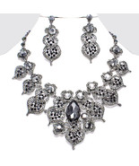 Black Crystal Pave Rhinestone Hematite Collar Bib Necklace Pendant Earri... - £39.95 GBP