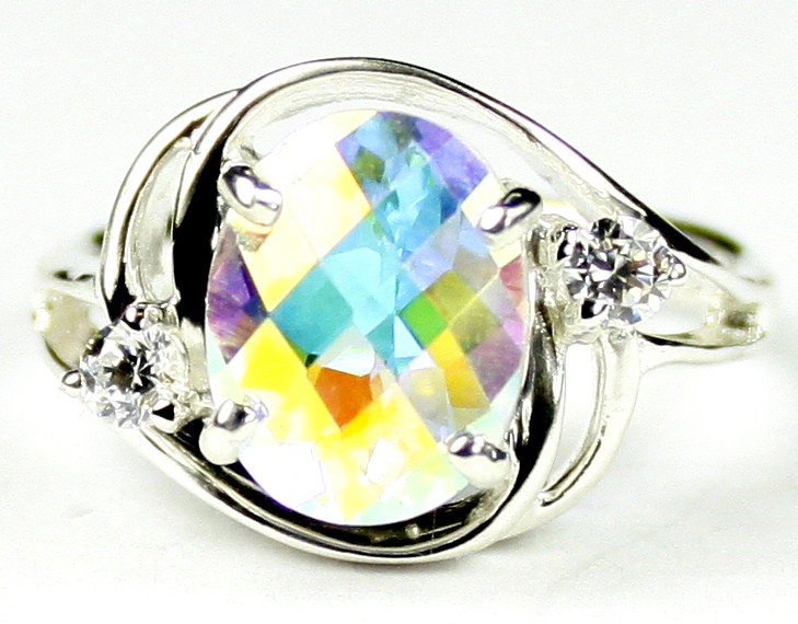 SR021, 10x8mm Mercury Mist Topaz, 925 Sterling Silver Ring