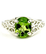 SR005, Natural Genuine Peridot, 925 Sterling Silver Ring - £66.89 GBP