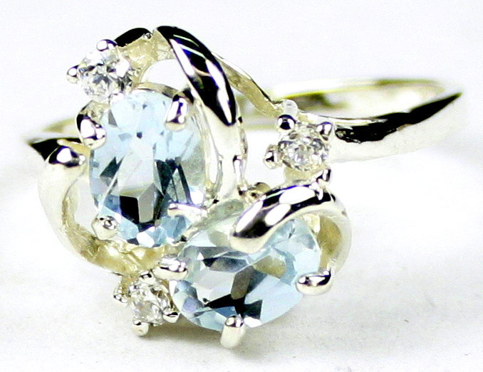 SR016, Aquamarine, 925 Sterling Silver Ring
