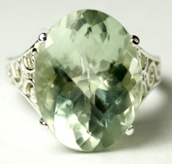 SR049, 16x12mm, 12ct  Green Amethyst, 925 Sterling Silver Ring