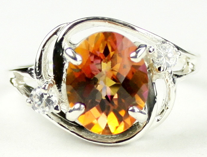 SR021, 10x8mm Twilight Fire Topaz, 925 Sterling Silver Ring