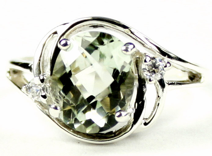 SR021, 10x8mm Green Amethyst, 925 Sterling Silver Ring