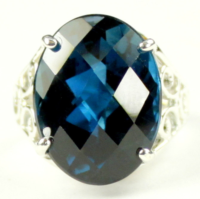 SR049, 16x12mm, 12ct  London Blue Topaz, 925 Sterling Silver Ring