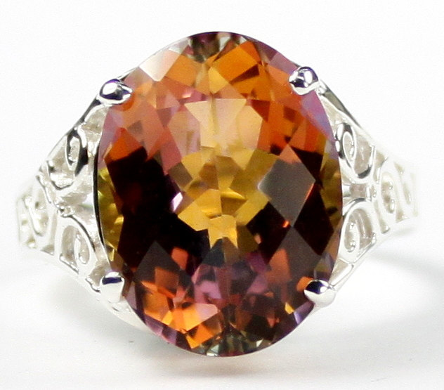 SR049, 16x12mm, 12ct  Twilight Fire Topaz, 925 Sterling Silver Ring