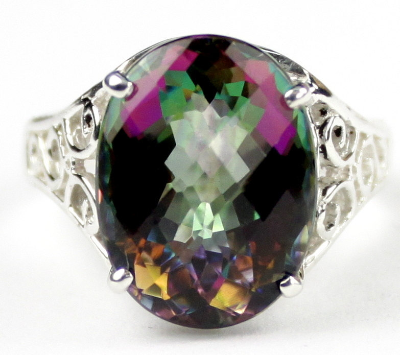 SR049, 16x12mm, 12ct  Mystic Fire Topaz, 925 Sterling Silver Ring