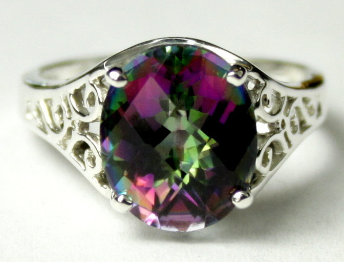 SR057, 12x10mm, 6 ct  Mystic Fire Topaz, 925 Sterling Silver Ring