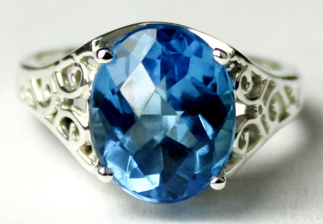 SR057, 12x10mm, 6 ct  Swiss Blue Topaz, 925 Sterling Silver Ring