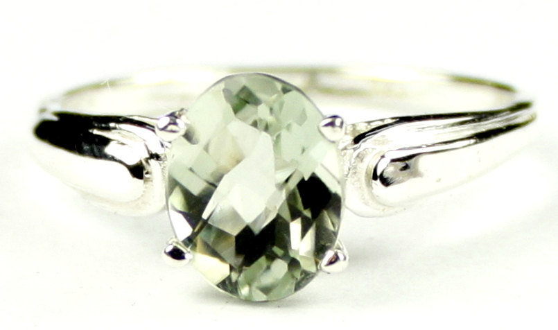 SR058, 9x7mm Green Amethyst, 925 Sterling Silver Ring