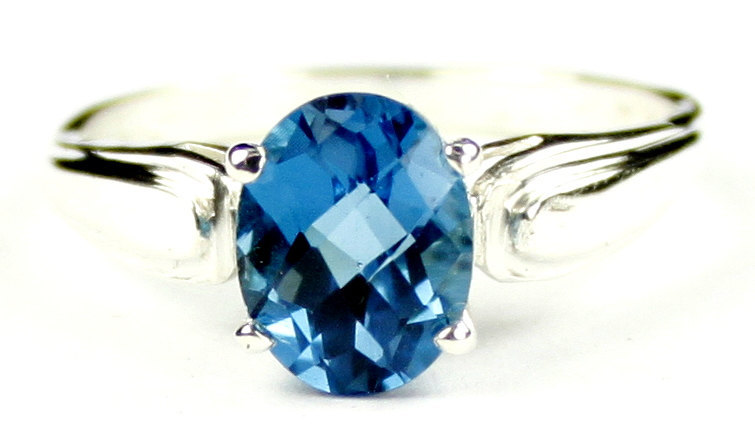 SR058, 9x7mm London Blue Topaz, 925 Sterling Silver Ring