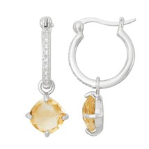 Sterling Silver Hanging Square Citrine on Dime Sized Hoop Earrings - £101.65 GBP