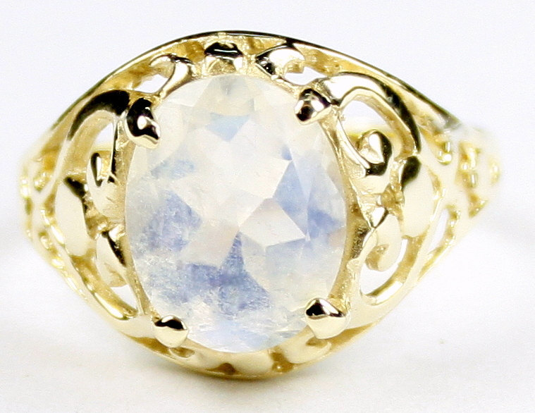 R004, Rainbow Moonstone, 10KY Gold Ring