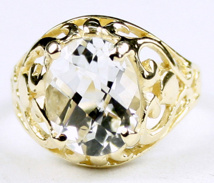 R004, Silver Topaz, 10KY Gold Ring