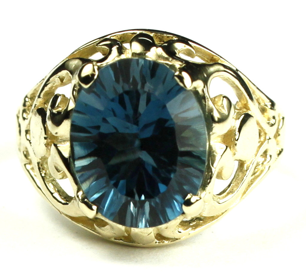 R004, Quantum Cut London Blue Topaz, 10KY Gold Ring