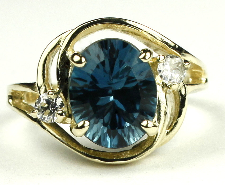 R021, Quantum Cut London Blue Topaz, 10KY Gold Ring