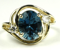 R021, Quantum Cut London Blue Topaz, 10KY Gold Ring - £316.61 GBP