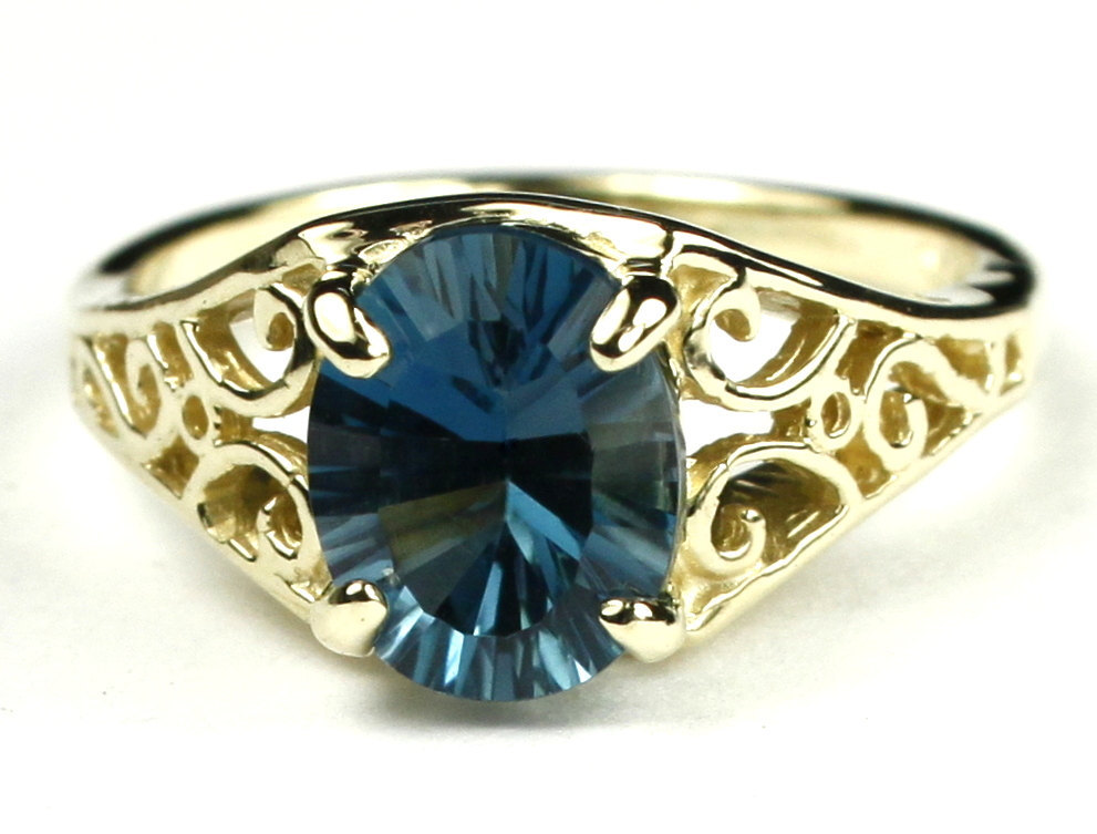 R005, Quantum Cut London Blue Topaz, 10KY Gold Ring