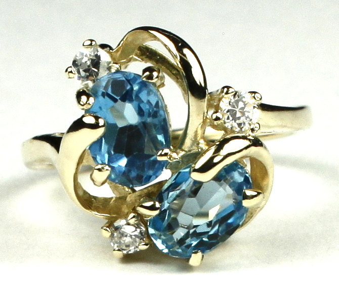R016, Swiss Blue Topaz, 10Ky Gold Ring
