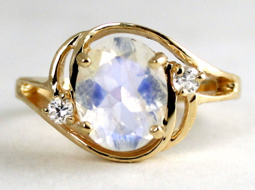 R021, Rainbow Moonstone, 10KY Gold Ring