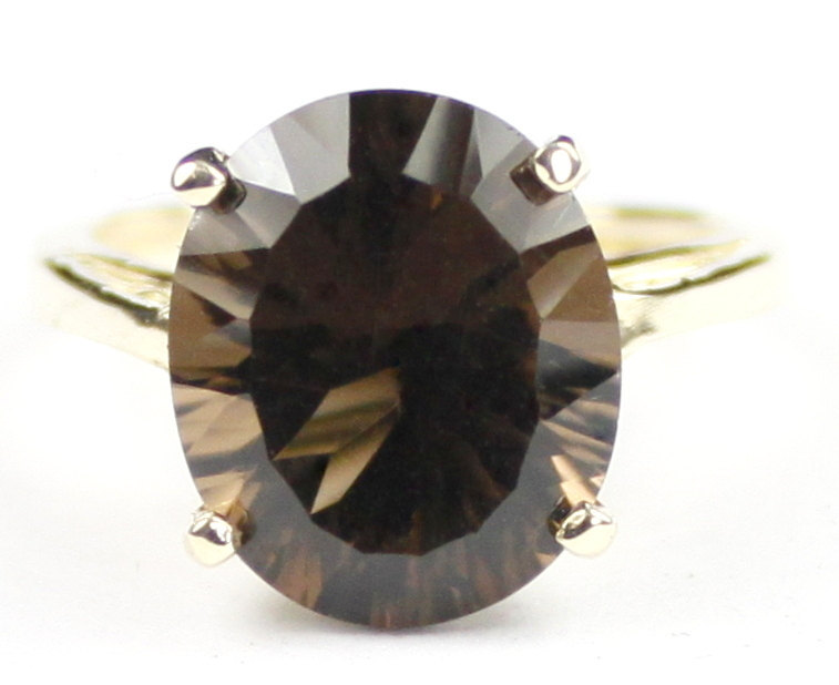 R055, 12x10mm Concave Smoky Quartz, 10Ky Gold Ring