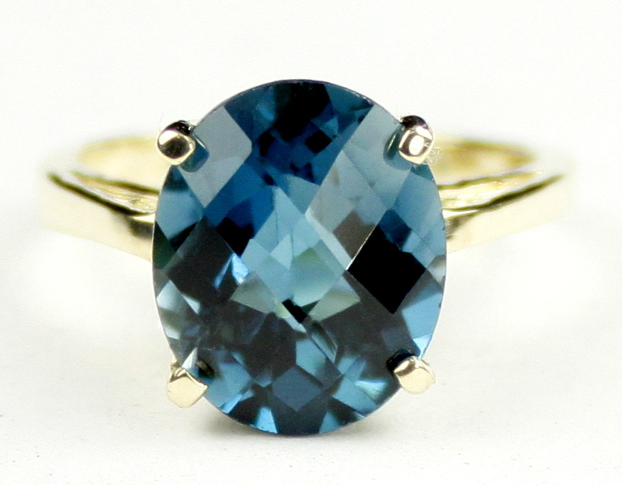 R055, 12x10mm London Blue Topaz, 10Ky Gold Ring