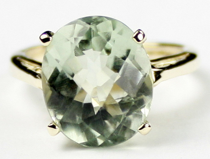 R055, 12x10mm Green Amethyst Prasiolite, 10Ky Gold Ring