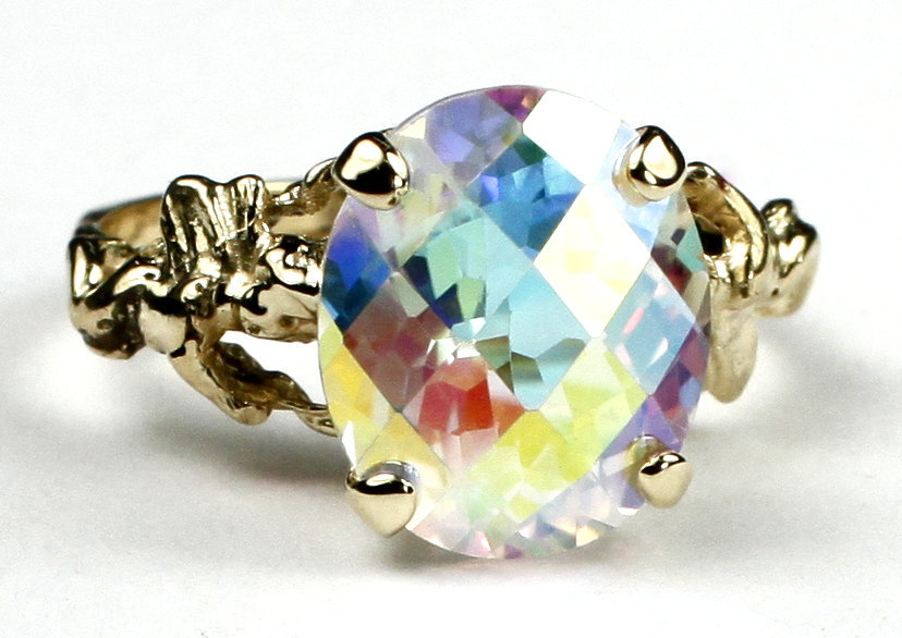 R154, Mercury Mist Topaz, 10Ky Gold Angel Ring
