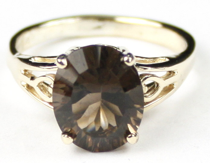 R139, 11x9mm Smoky Quartz, 10Ky Gold Ring