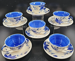 6 Hues ‘n Brews Blue Floral Cups Saucers Set Elegant Coffee Tea Table Dishes Lot - £61.37 GBP