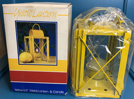 Yellow 6.5” Metal Lantern &amp; Candle Vintage Beacon Hill Camping Rustic Log Cabin - £22.77 GBP