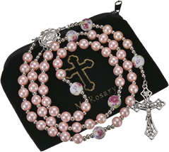 Gifts for Women Wife Mom, 8Mm Purple Pearl Beads Catholic Rosary Glass Beaded Ac - £16.69 GBP