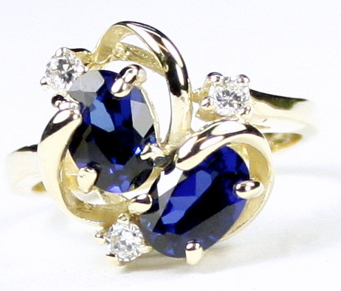 R016, Created Blue Sapphire, 10Ky Gold Ring