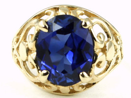 R004, Created Blue Sapphire, 10KY Gold Ring - $288.19