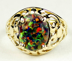 R004, Created Black Opal, 10KY Gold Ring - £226.92 GBP