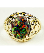 R004, Created Black Opal, 10KY Gold Ring - £226.92 GBP
