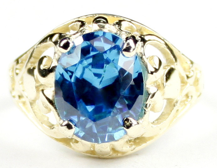 R004, Glacier Blue CZ, 10KY Gold Ring