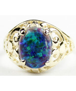 R004, Created Green on Blue Opal, 10KY Gold Ring - £226.88 GBP