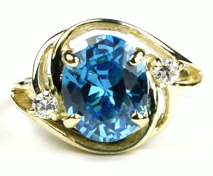 R021, Glacier Blue CZ, 10KY Gold Ring