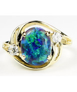 R021, Created Blue Green Opal, 10KY Gold Ring - £207.54 GBP