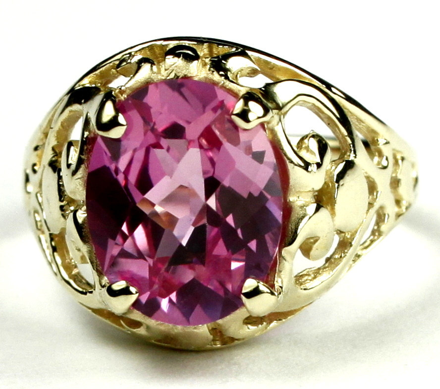 R004, Created Pink Sapphire, 10KY Gold Ring