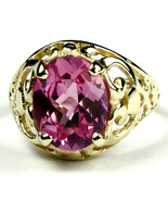 R004, Created Pink Sapphire, 10KY Gold Ring - £230.36 GBP