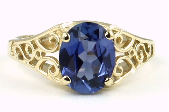 R005, Created Blue Sapphire, 10KY Gold Ring