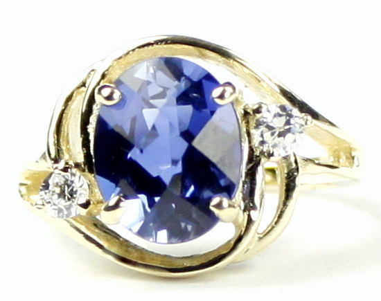 R021, Created Blue Sapphire, 10KY Gold Ring
