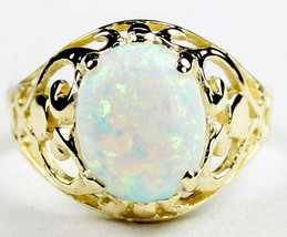 R004, Created White Opal, 10KY Gold Ring - £222.61 GBP