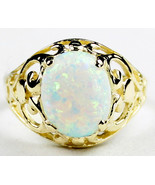 R004, Created White Opal, 10KY Gold Ring - £226.08 GBP