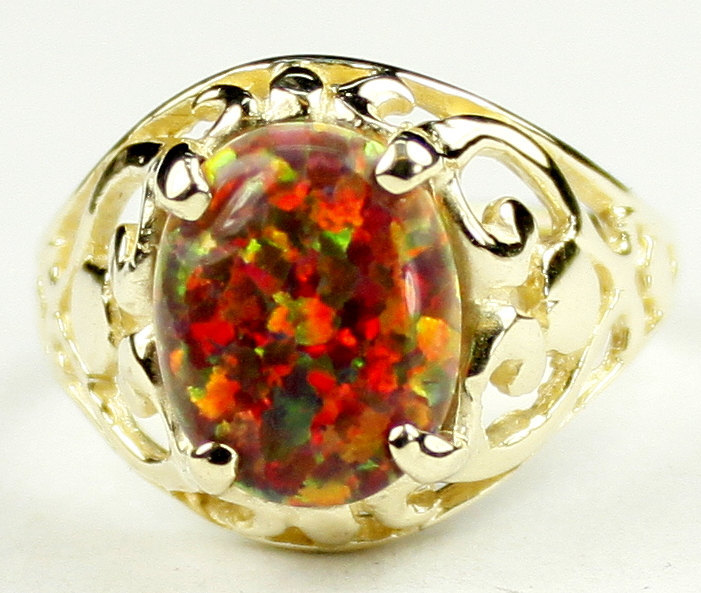 R004, Created Red/Brown Opal, 10KY Gold Ring