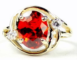 R021, Created Padparadsha Sapphire, 10KY Gold Ring - £285.03 GBP
